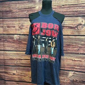 Bon Jovi Nickleback Women's X Large Blue Shirt Top Blouse Custom Cold Shoulder